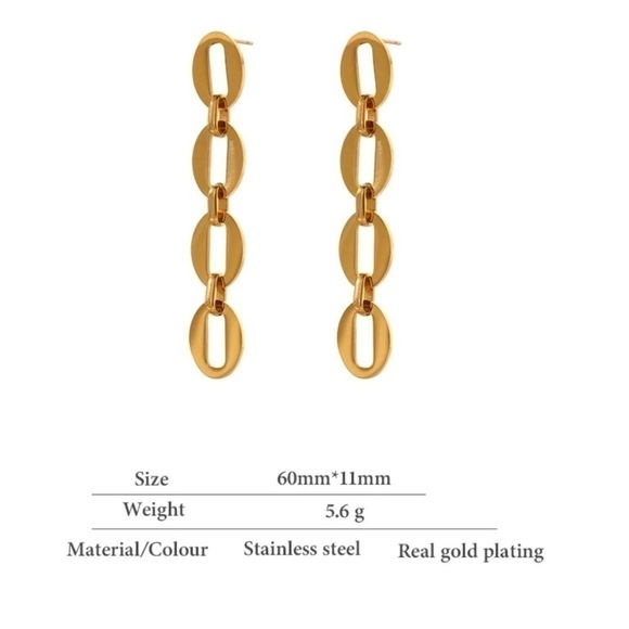 NEW 18K Gold-Plated Long Oval Chain Earrings - Picture 5 of 10